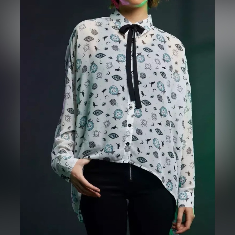 Her Universe White and Black Patterned Button Down Shirt